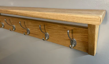 Solid Oak Coat Rack With Top Shelf