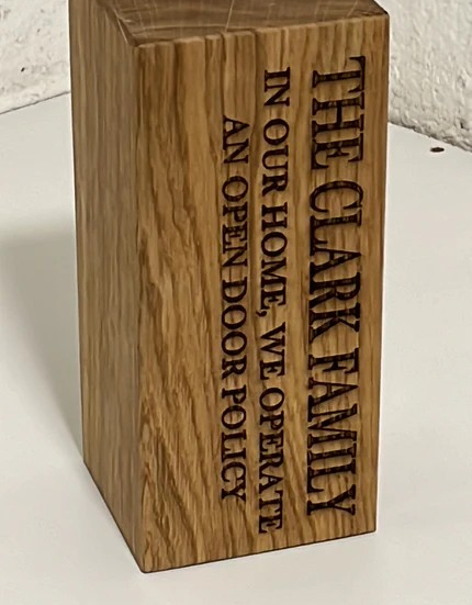 Door Stop, Solid Oak, Heavy. Fully Personalised With Any Family Name.