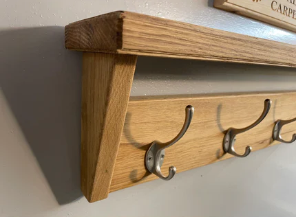 Solid Oak Coat Rack With Top Shelf