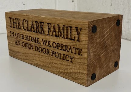 Door Stop, Solid Oak, Heavy. Fully Personalised With Any Family Name.