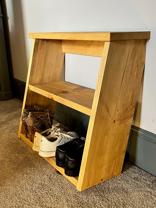 Rustic Pine Shoe Rack. Unique Space Saving Design. Handmade From Solid Pine With A Waxed Protective Finish. Various Sizes Available.