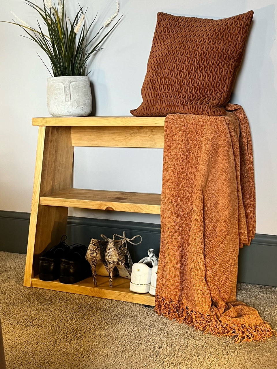 Rustic Pine Shoe Rack. Unique Space Saving Design. Handmade From Solid Pine With A Waxed Protective Finish. Various Sizes Available.