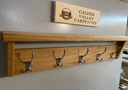 Solid Oak Coat Rack With Top Shelf