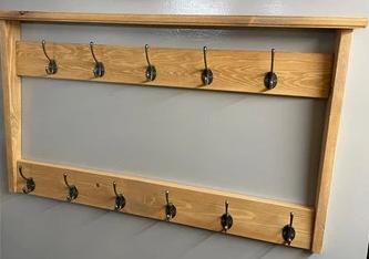 Solid Pine Family Coat Rack - Large - 2 Tiered